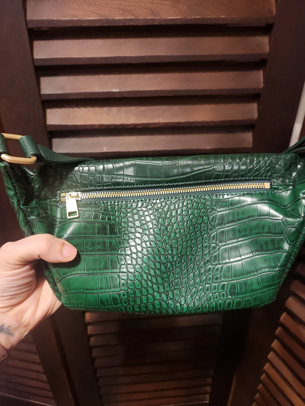 Jeffree Star Green Croc-Embossed Crossbody with Gold Star